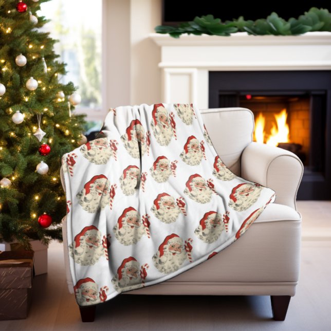 Vintager Weihnachtsmann mit Candy Cane. Fleecedecke (Von Creator hochgeladen)