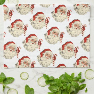 Vintager Weihnachtsmann mit Candy Cane. Geschirrtuch