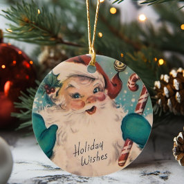 Vintager Weihnachtsmann mit Candy Cane Retro Weihn Keramik Ornament