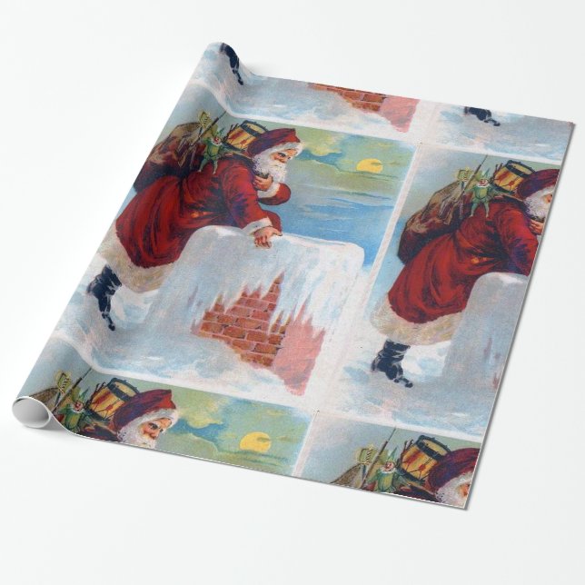 Vintager Weihnachtsmann mit Chimney Geschenkpapier (Ungerollt)
