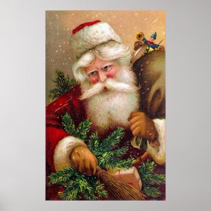 Vintager Weihnachtsmann mit dem Sack voll von den Poster
