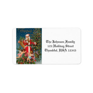 Vintager Weihnachtsmann mit Engeln Adressaufkleber