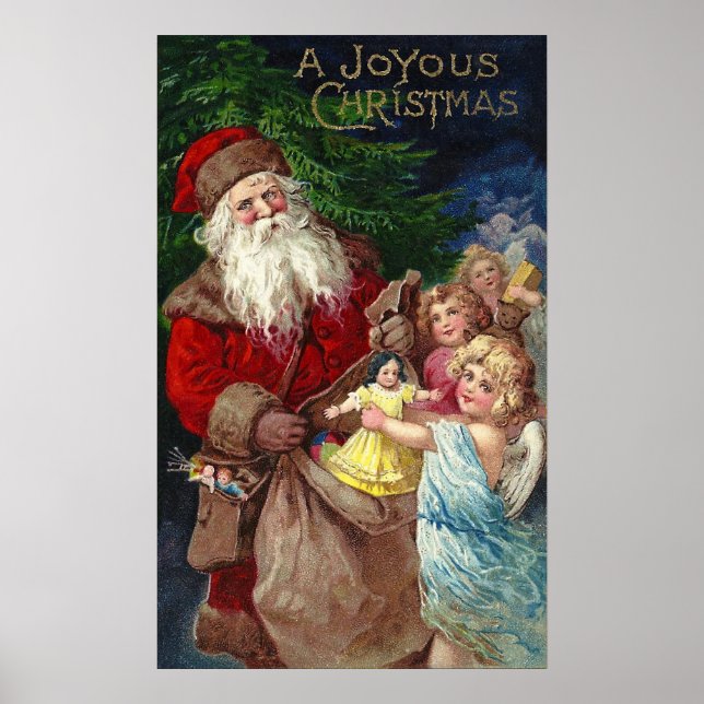 Vintager Weihnachtsmann mit Engeln Poster (Vorne)