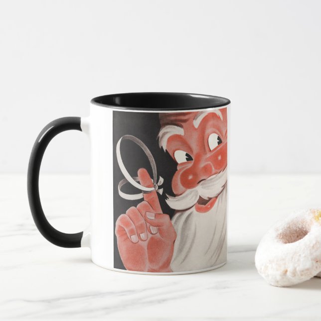 Vintager Weihnachtsmann mit Erinnerung-String auf  Tasse (Mit Donut)