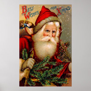 Vintager Weihnachtsmann mit gehendem Stock Poster