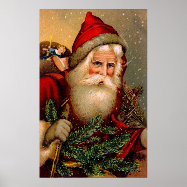 Vintager Weihnachtsmann mit Gehstock Poster (Vorne)
