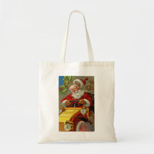 Vintager Weihnachtsmann mit gelbem Auto-Budget Tot Tragetasche