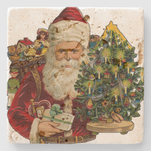 Vintager Weihnachtsmann mit Geschenk-Weihnachten Steinuntersetzer