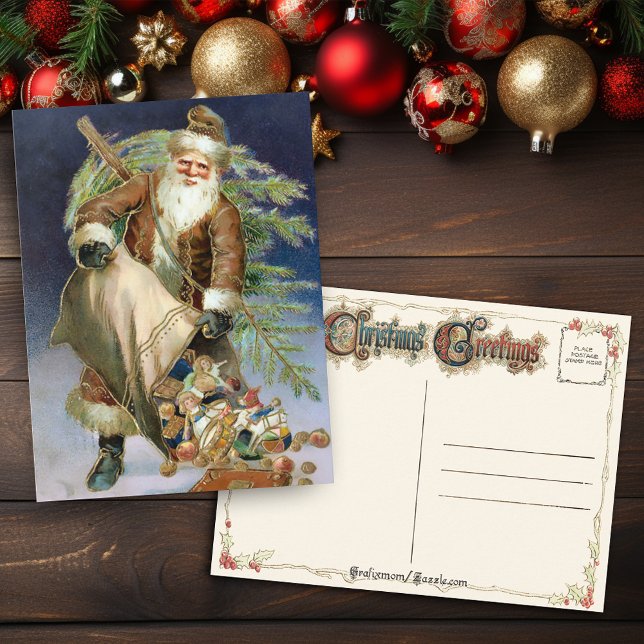 Vintager Weihnachtsmann mit Geschenken Feiertagspostkarte (Von Creator hochgeladen)