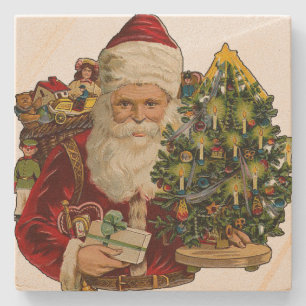 Vintager Weihnachtsmann mit Geschenken Weihnachten Steinuntersetzer