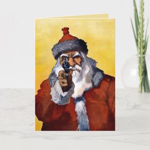 Vintager Weihnachtsmann mit Gun-Weihnachtskarte Feiertagskarte