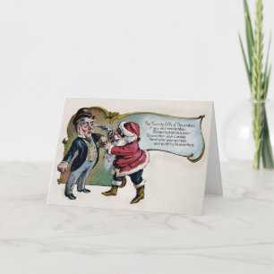 Vintager Weihnachtsmann mit Gun-Weihnachtskarte Feiertagskarte