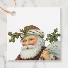 Vintager Weihnachtsmann mit Holly-Geschenketikette Geschenkanhänger