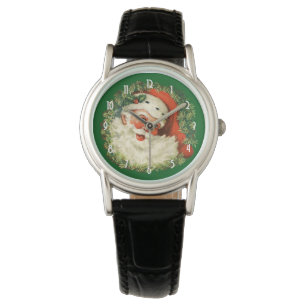Vintager Weihnachtsmann mit Kiefernwald Armbanduhr