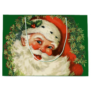 Vintager Weihnachtsmann mit Kiefernwald Große Geschenktüte