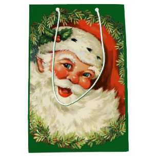 Vintager Weihnachtsmann mit Kiefernwald Mittlere Geschenktüte