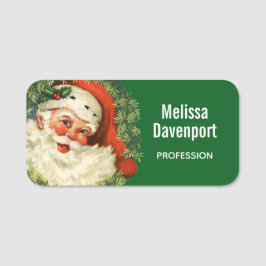 Vintager Weihnachtsmann mit Kiefernwald Namensschild