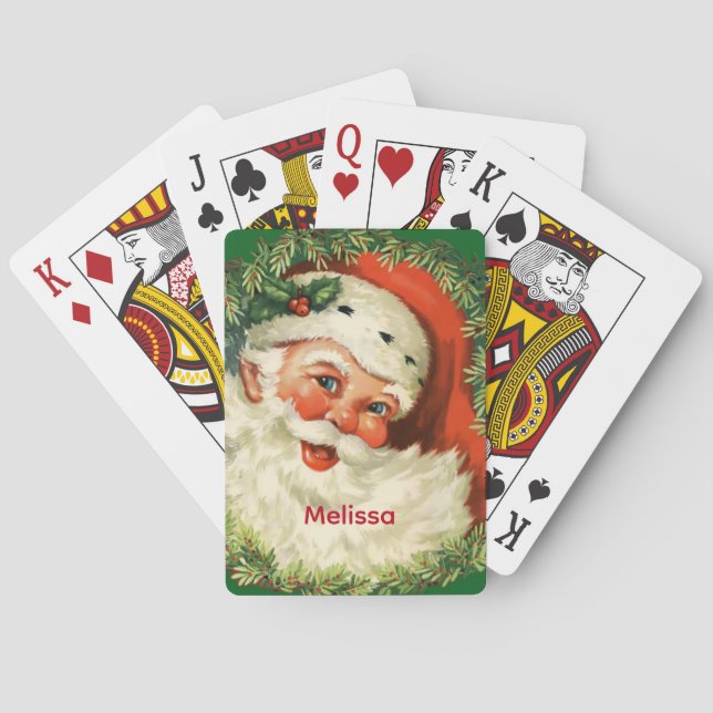 Vintager Weihnachtsmann mit Kiefernwald Spielkarten (Rückseite)