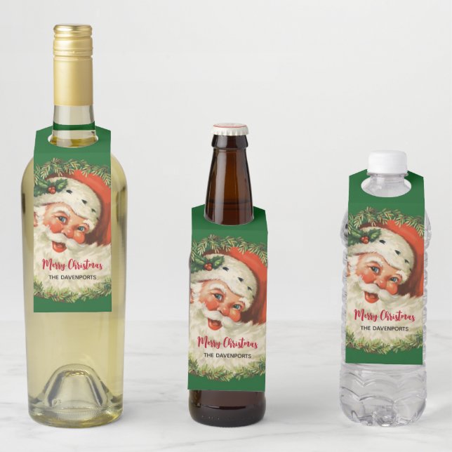 Vintager Weihnachtsmann mit Kiefernwald Weihnachte Flaschenanhänger (Beispiel)