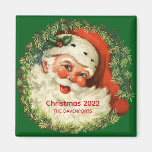 Vintager Weihnachtsmann mit Kiefernwald Weihnachte Magnet