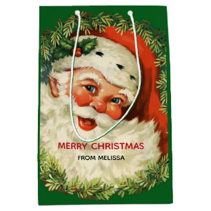 Vintager Weihnachtsmann mit Kiefernwald Weihnachte Mittlere Geschenktüte