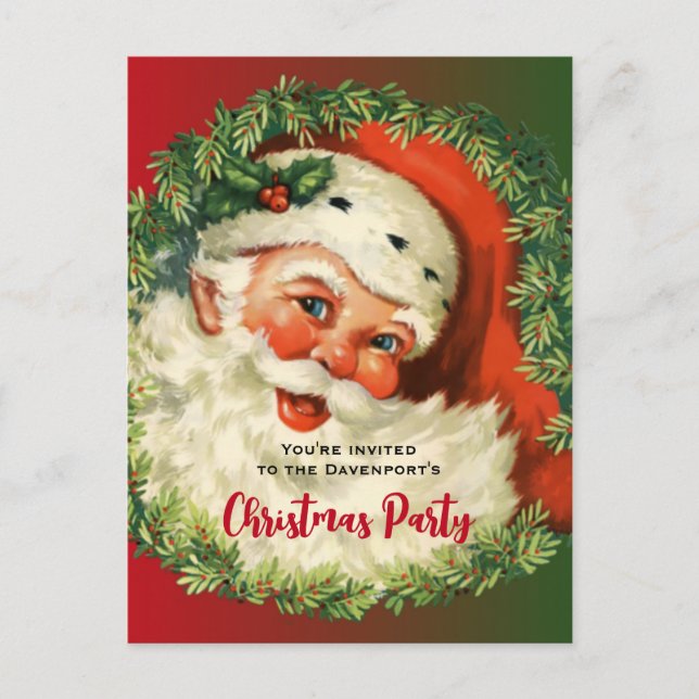 Vintager Weihnachtsmann mit Kiefernwald Weihnachte Postkarte (Vorderseite)