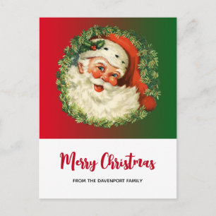 Vintager Weihnachtsmann mit Kiefernwald Weihnachte Postkarte