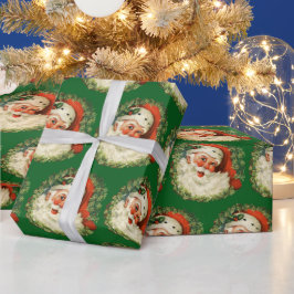 Vintager Weihnachtsmann mit Kiefernwaldmuster Geschenkpapier