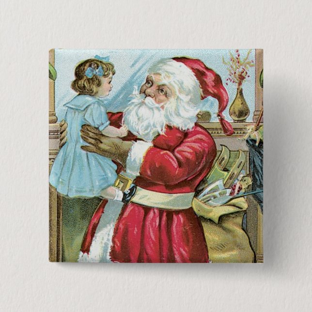 Vintager Weihnachtsmann mit Kind Button (Vorderseite)