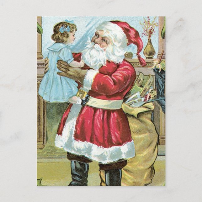 Vintager Weihnachtsmann mit Kind Feiertagspostkarte (Vorderseite)