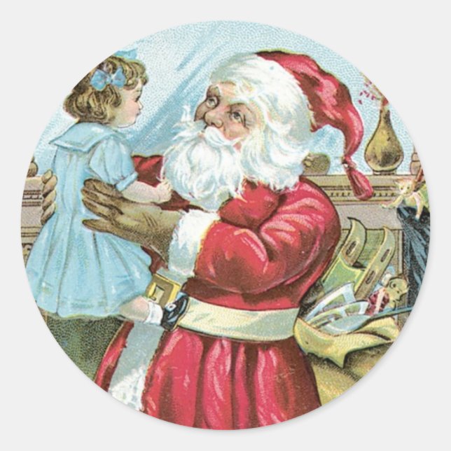 Vintager Weihnachtsmann mit Kind Runder Aufkleber (Vorderseite)