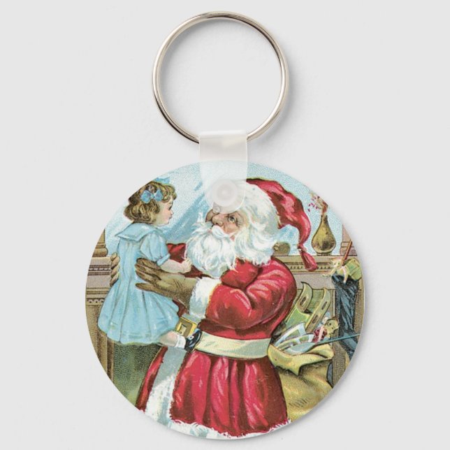 Vintager Weihnachtsmann mit Kind Schlüsselanhänger (Vorderseite)
