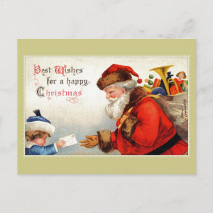 Vintager Weihnachtsmann mit Kind- und Weihnachtswü Postkarte