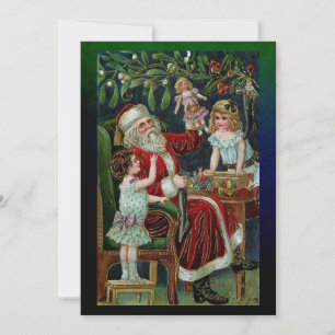 Vintager Weihnachtsmann mit Kindern, Geschenke und Feiertagskarte