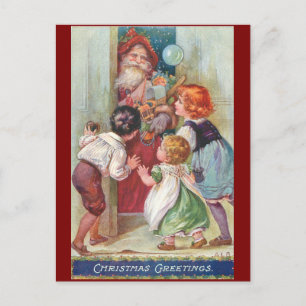 Vintager Weihnachtsmann mit Kinderurlaub Postkarte