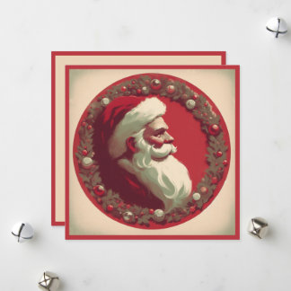 Vintager Weihnachtsmann mit Kranz Feiertagskarte
