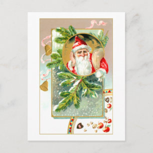 Vintager Weihnachtsmann mit Leckereien und schneeb Postkarte