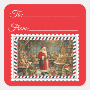 Vintager Weihnachtsmann mit Magie & Fairies Platz Quadratischer Aufkleber