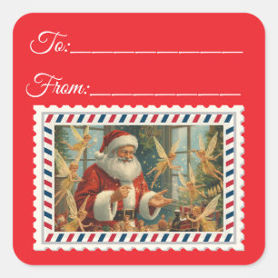 Vintager Weihnachtsmann mit Magie & Fairies Platz Quadratischer Aufkleber