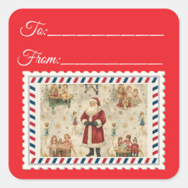 Vintager Weihnachtsmann mit Magie & Fairies Platz Quadratischer Aufkleber