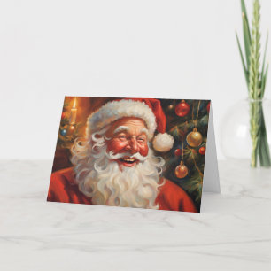 Vintager Weihnachtsmann mit Ornamenten Feiertagskarte