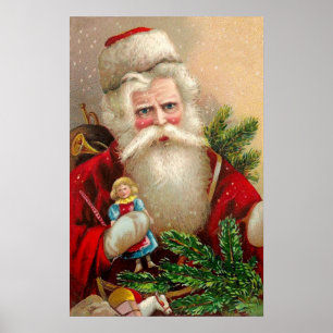 Vintager Weihnachtsmann mit Puppe Poster