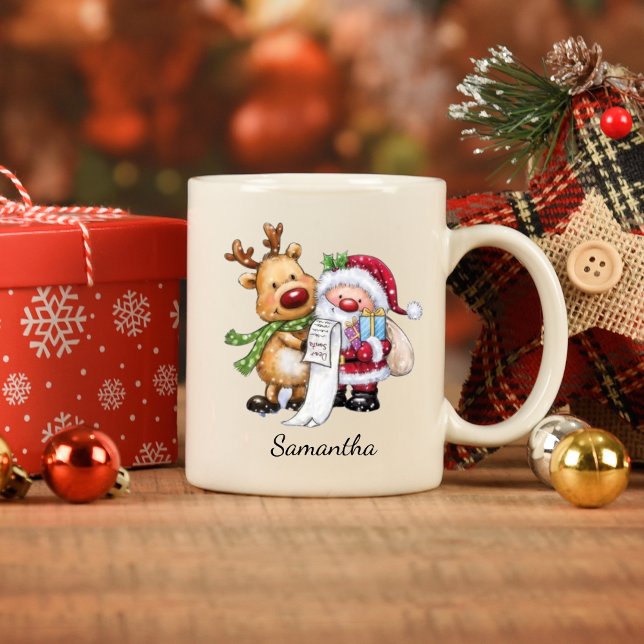 Vintager Weihnachtsmann mit Rentier Weihnachten Tasse (Von Creator hochgeladen)
