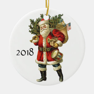 Vintager Weihnachtsmann mit Sack Keramik Ornament