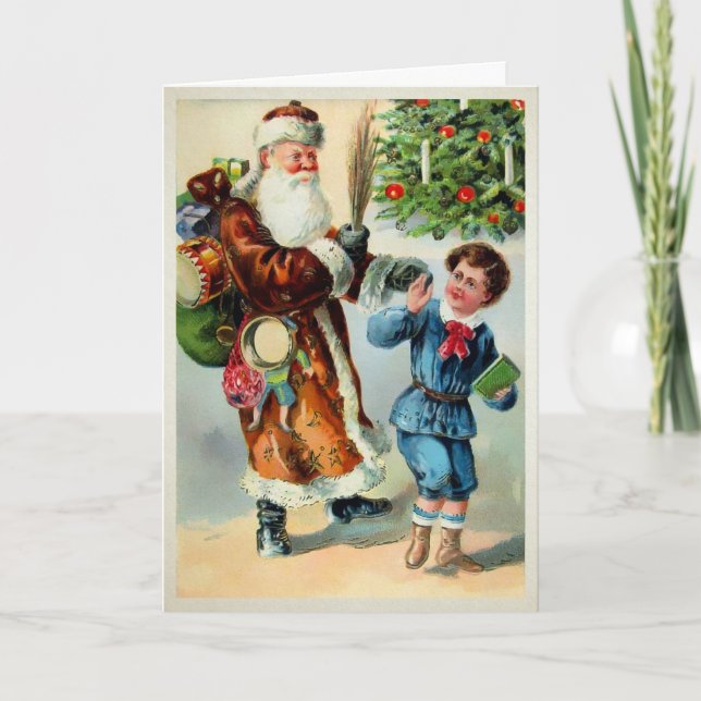 Vintager Weihnachtsmann mit schlechter Kinderreise Feiertagskarte (Vorderseite)