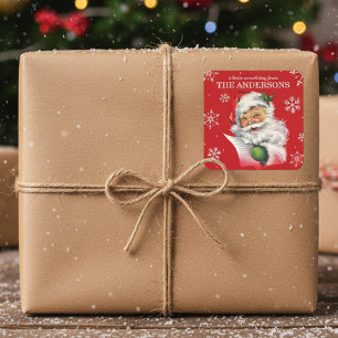 Vintager Weihnachtsmann mit Schneeflocken Quadratischer Aufkleber