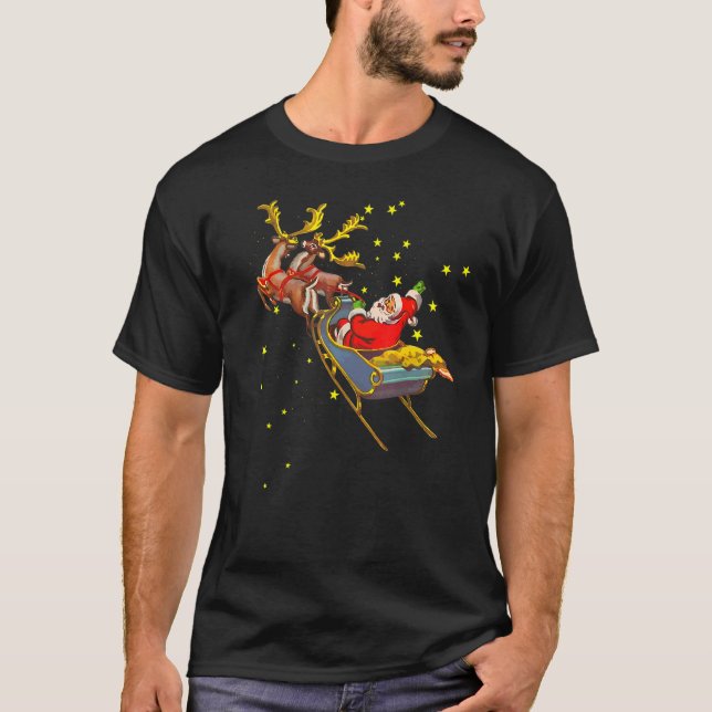 Vintager Weihnachtsmann mit Sleigh Rentier Weihnac T-Shirt (Vorderseite)