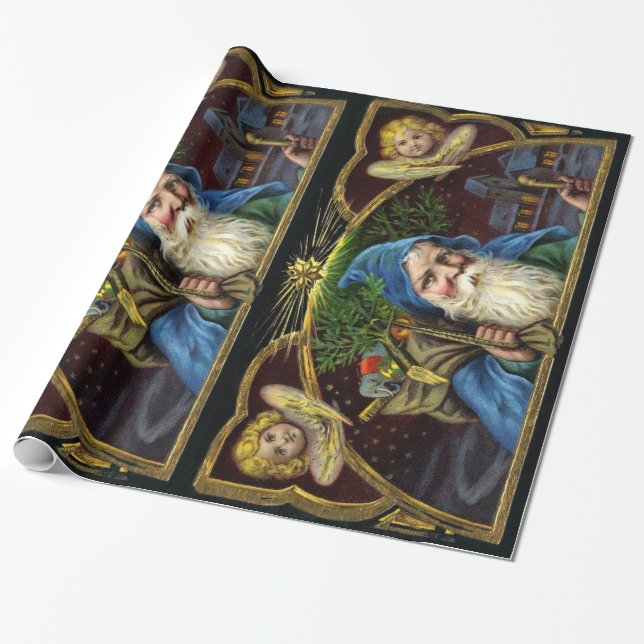 Vintager Weihnachtsmann mit Spielwaren 3 Geschenkpapier (Ungerollt)