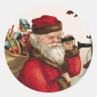 Vintager Weihnachtsmann mit Spielzeug auf antikem Runder Aufkleber