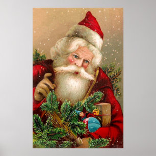 Vintager Weihnachtsmann mit Spielzeug Poster